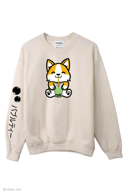 Visual You Bubble Tea Boba Corgi Sweatshirt XXL Light Pink