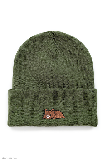 Relaxing Grizzly Bear Cuffed Beanie
