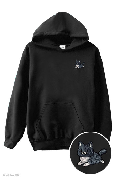 Chubby Tubby Black Cat Embroidered Hoodie