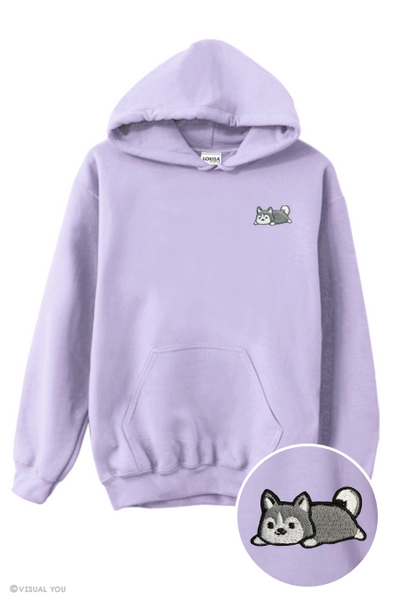 Relaxing Grey Husky Embroidered Hoodie