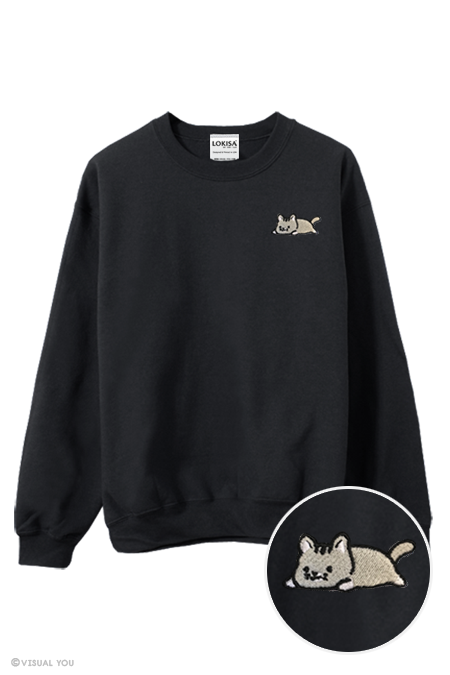 Relaxing Kitty Embroidered Sweatshirt Visual You