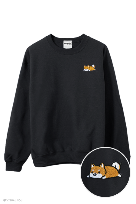 Relaxing Red Shiba Inu Embroidered Sweatshirt