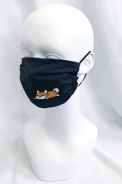 Embroidered Face Mask (black) (more animals)