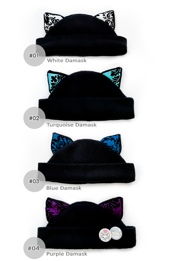 Cat Kitty Damask Fleece Hat