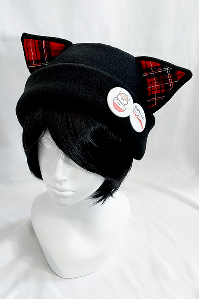 Cat Kitty Plaid Fleece Hat