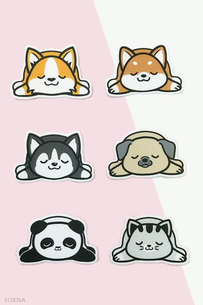 Snoozing Corgi , Shiba , Husky, Pug, Panda , Kitty Vinyl Sticker