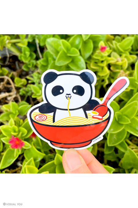 Panda Ramen Bowl Vinyl Sticker - Red bowl