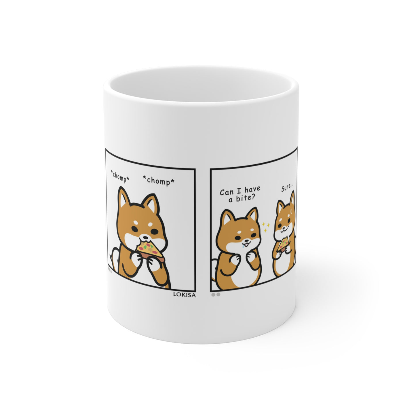 Shiba Inu Buddies Pizza Comic Mug 11oz