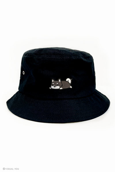 Relaxing Black Shiba Inu Eyelet Bucket Hat