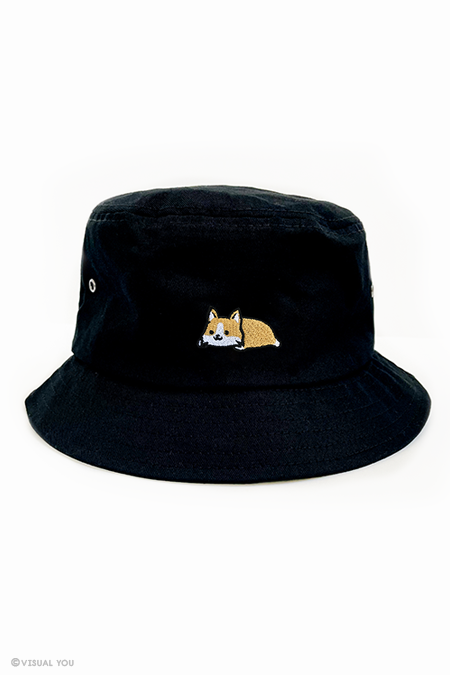 Relaxing Corgi Eyelet Bucket Hat