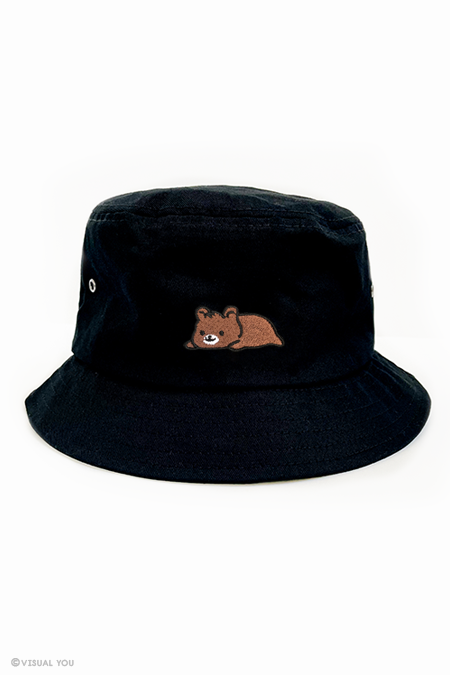 Relaxing Grizzly Bear Eyelet Bucket Hat