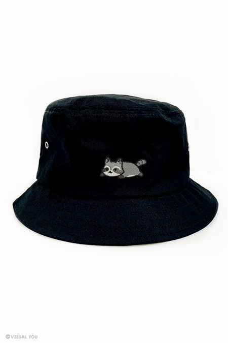 Relaxing Raccoon Eyelet Bucket Hat