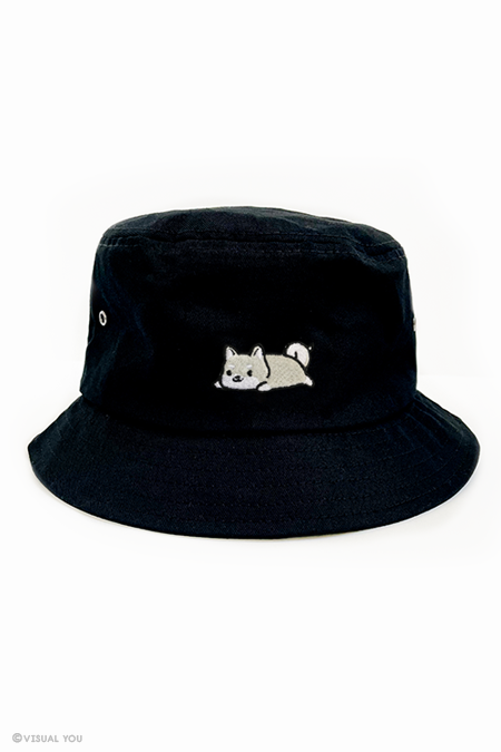 Relaxing White Shiba Inu Eyelet Bucket Hat