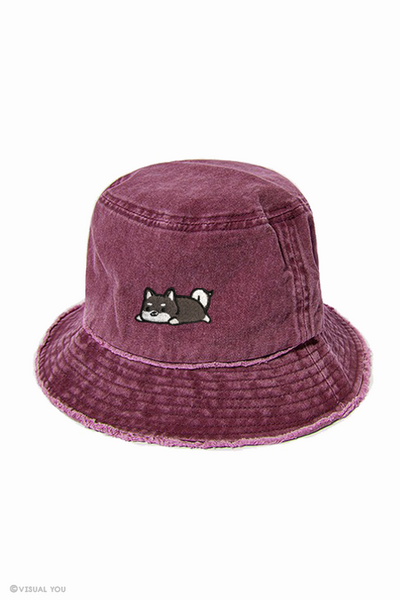 Relaxing Black Shiba Distressed Bucket Hat