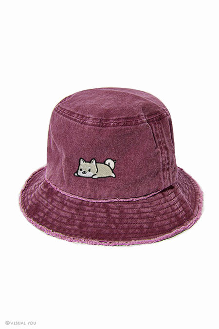 Relaxing White Shiba Distressed Bucket Hat