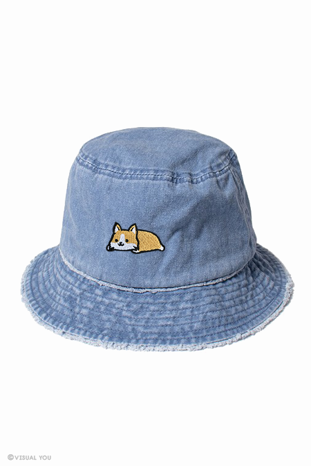 Relaxing Corgi Distressed Bucket Hat