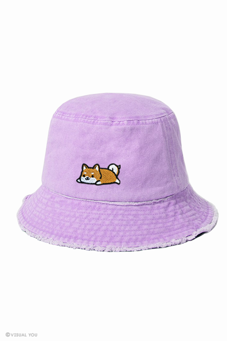 Relaxing Red Shiba Distressed Bucket Hat