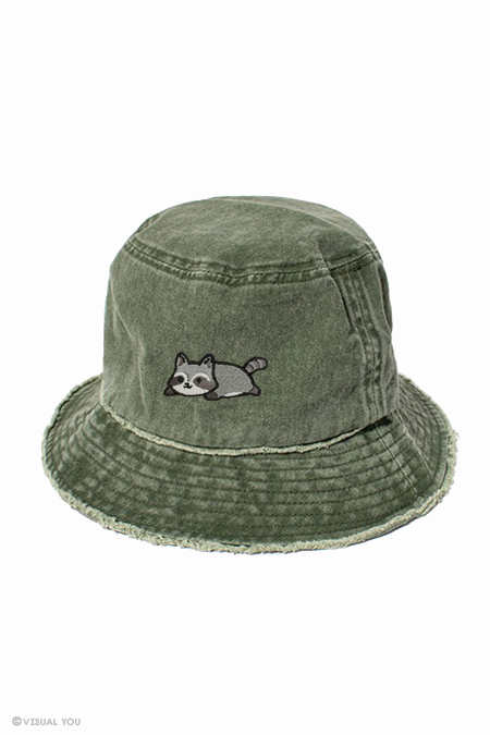 Relaxing Raccoon Distressed Bucket Hat