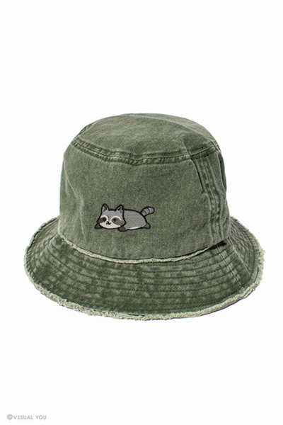 Relaxing Raccoon Distressed Bucket Hat