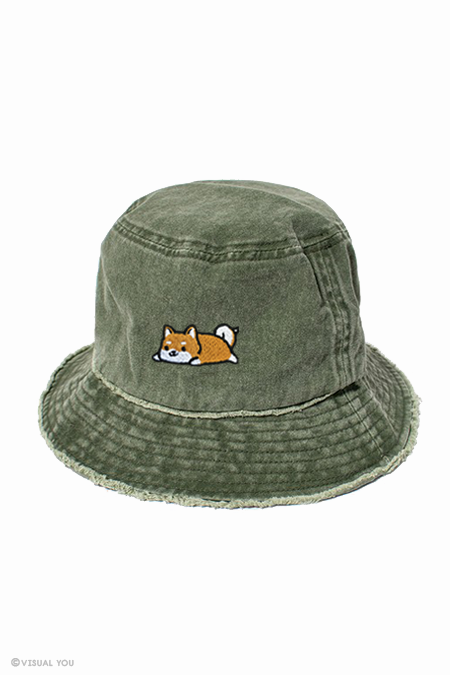 Relaxing Red Shiba Distressed Bucket Hat