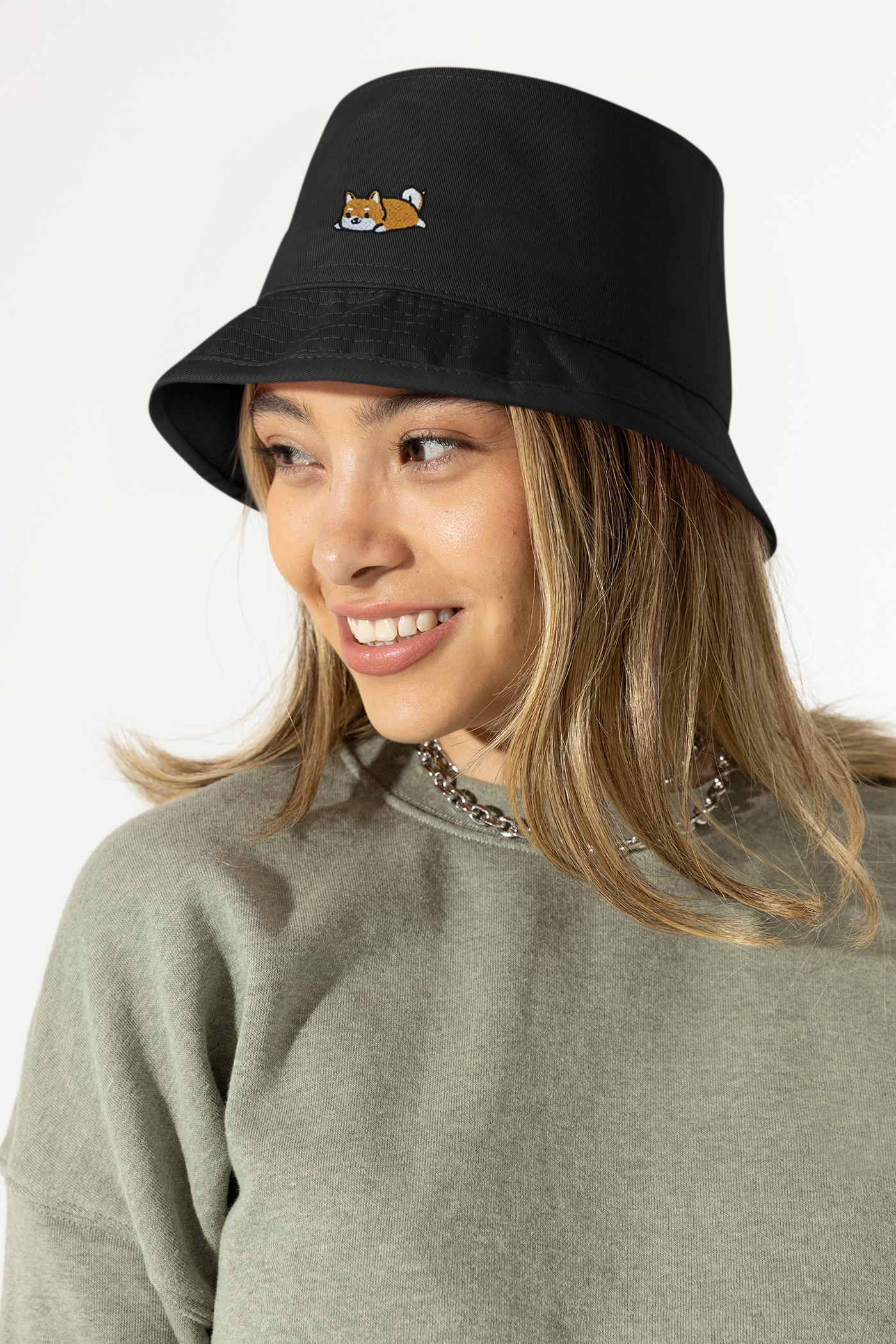 Relaxing Red Shiba Inu Eyelet Bucket Hat