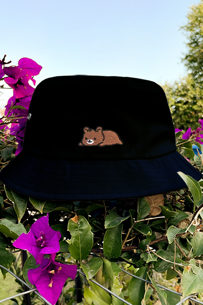 Relaxing Grizzly Bear Eyelet Bucket Hat