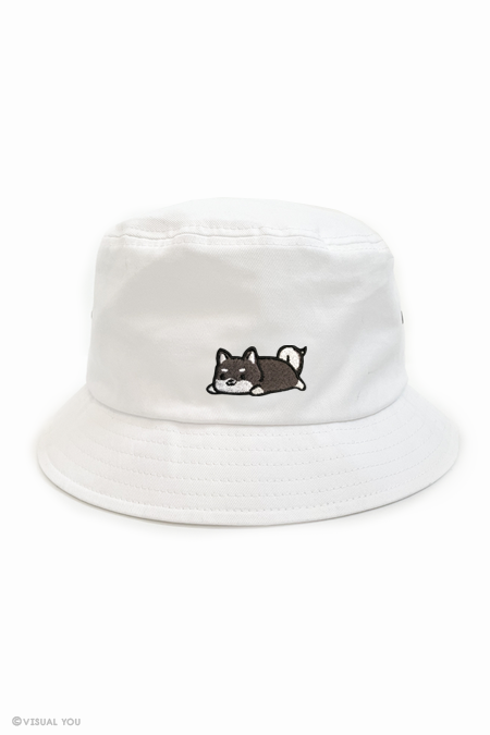 Relaxing Black Shiba Inu Eyelet Bucket Hat