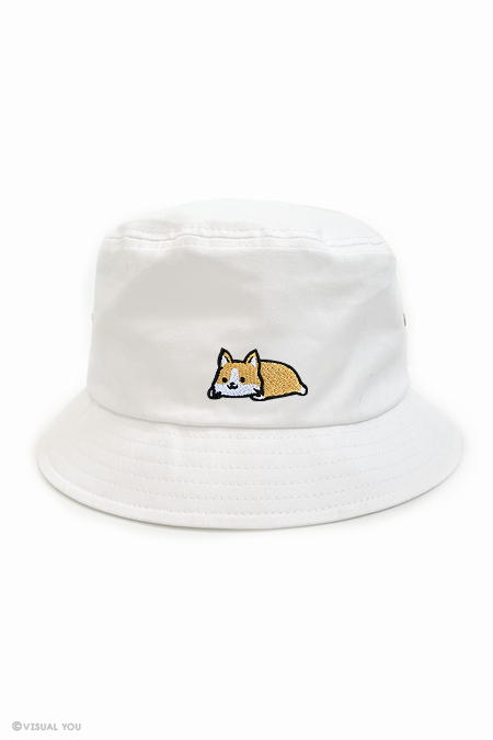 Relaxing Corgi Eyelet Bucket Hat