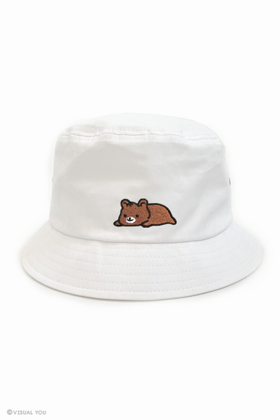 Relaxing Grizzly Bear Eyelet Bucket Hat