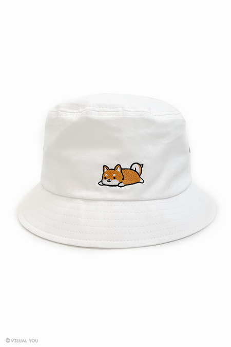 Relaxing Red Shiba Inu Eyelet Bucket Hat