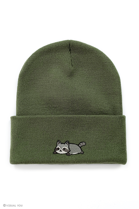 Relaxing Raccoon Cuffed Beanie