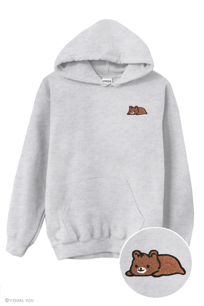 Relaxing Grizzly Bear Embroidered Hoodie