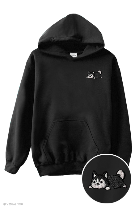 Relaxing Black Husky Embroidered Hoodie