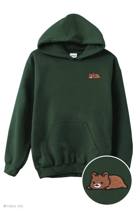 Relaxing Grizzly Bear Embroidered Hoodie
