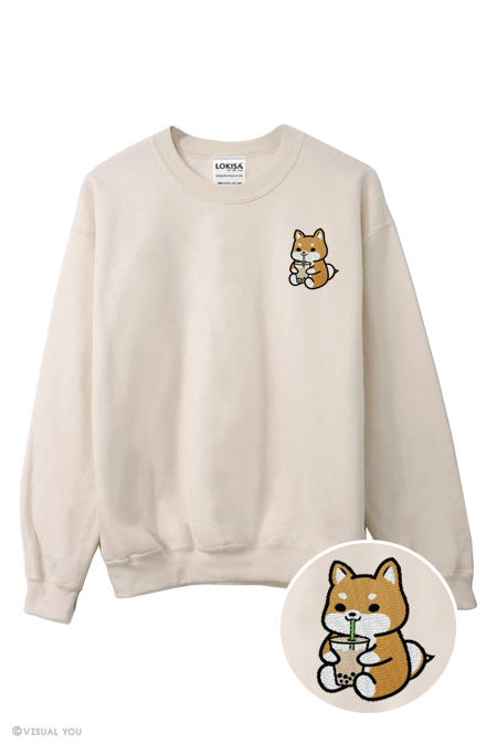 Bubble Tea Boba Shiba Inu Embroidered Sweatshirt