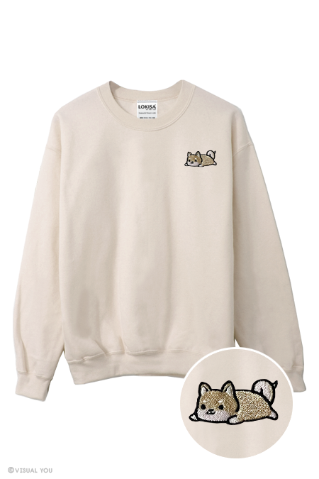 Relaxing Cream Shiba Inu Embroidered Sweatshirt