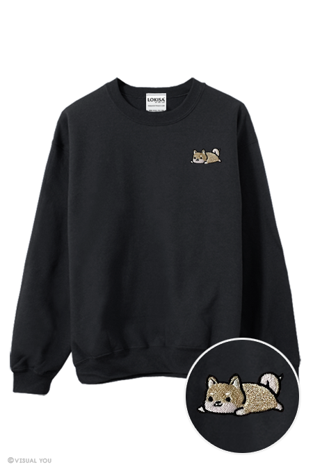 Relaxing Cream Shiba Inu Embroidered Sweatshirt