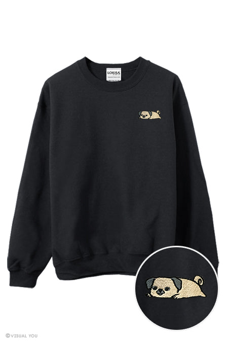 Relaxing Pug Embroidered Sweatshirt