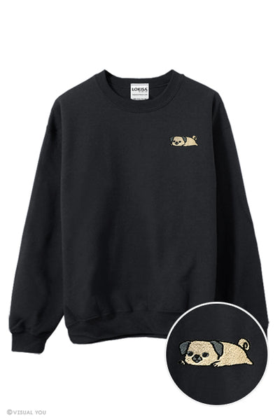 Relaxing Pug Embroidered Sweatshirt