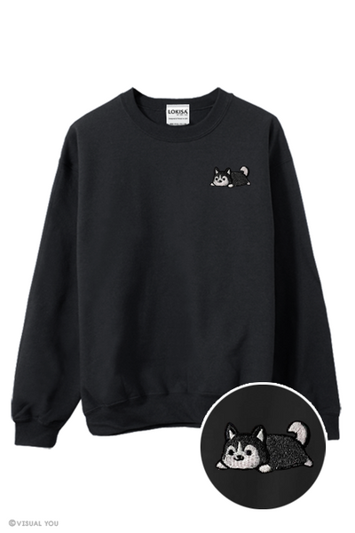 Relaxing Black Husky Embroidered Sweatshirt