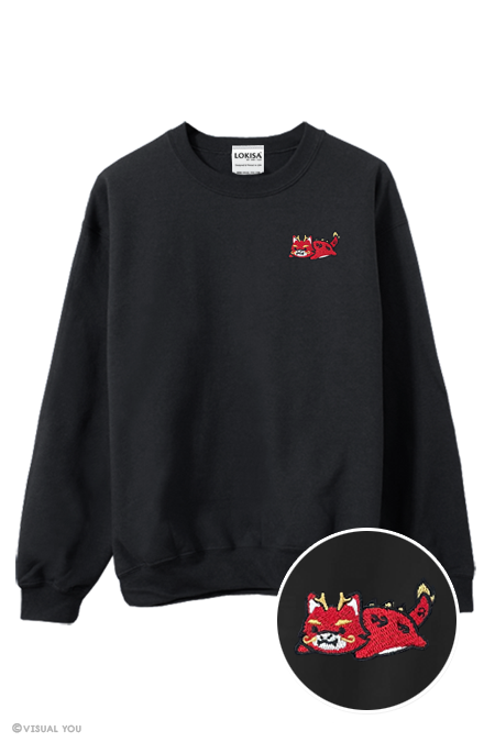 Relaxing Red Dragon Embroidered Sweatshirt