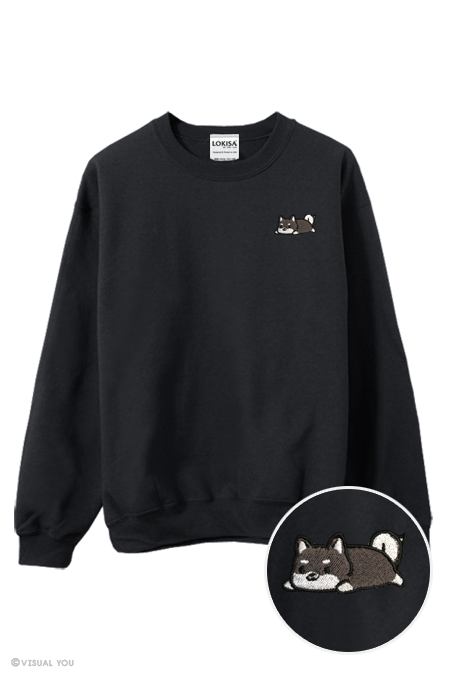 Relaxing Black Shiba Inu Embroidered Sweatshirt