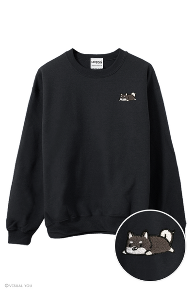 Relaxing Black Shiba Inu Embroidered Sweatshirt