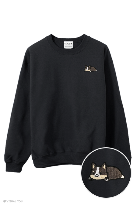 Relaxing Tri Color Corgi Embroidered Sweatshirt