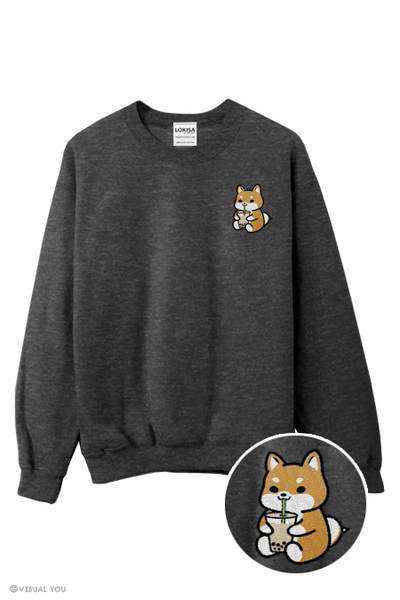 Bubble Tea Boba Shiba Inu Embroidered Sweatshirt