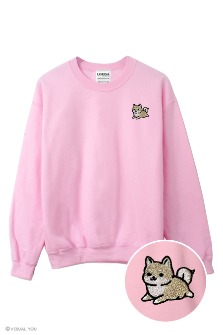 Chubby Tubby Cream Shiba Inu Embroidered Sweatshirt