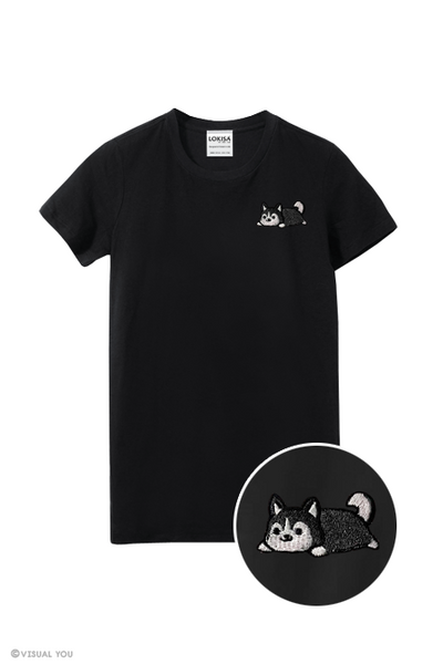 Relaxing Black Husky Embroidered T-Shirt