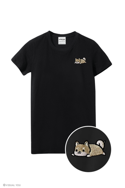 Relaxing Cream Shiba Inu Embroidered T-Shirt