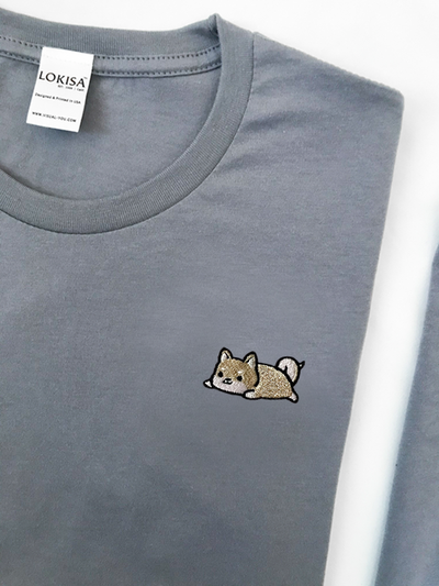Relaxing Cream Shiba Inu Embroidered T-Shirt