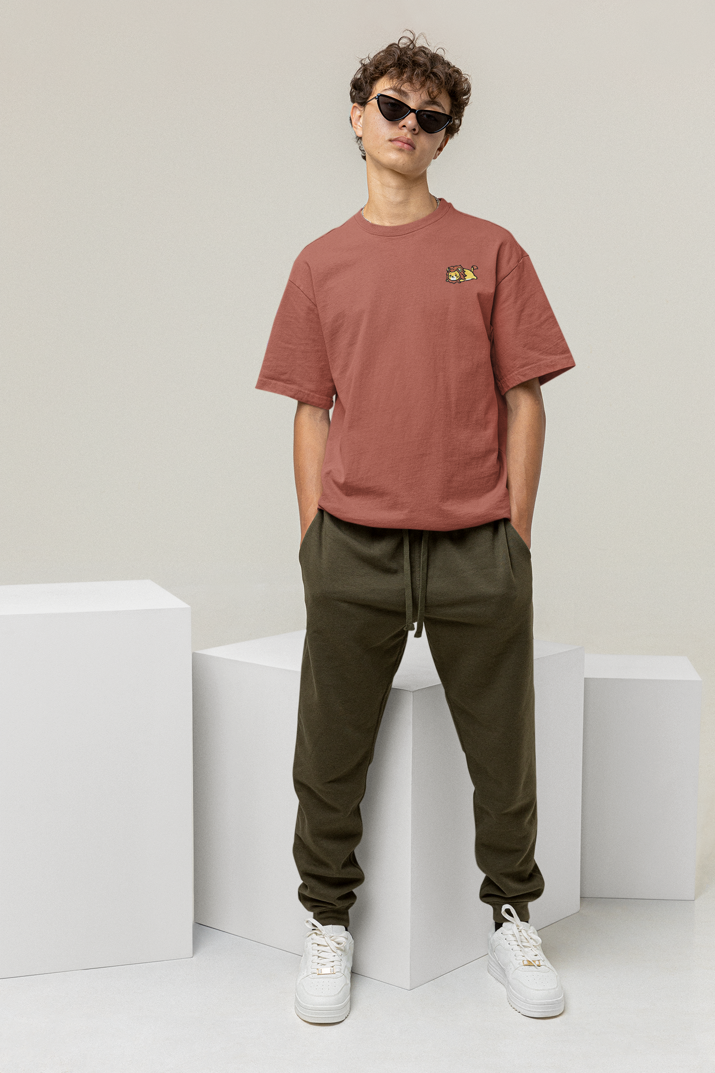 Relaxing Lion Embroidered T-Shirt